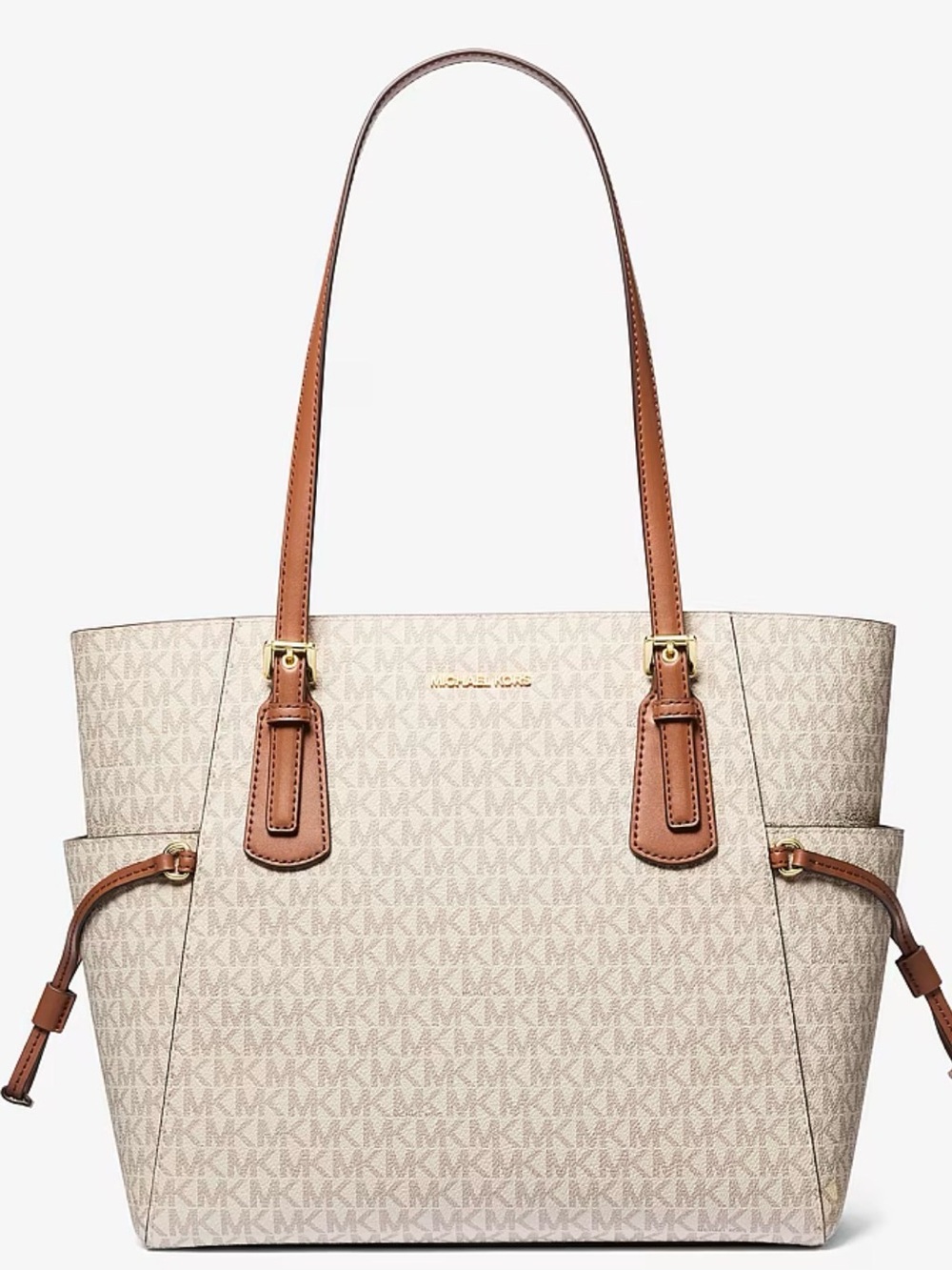 Michael Kors Voyager Large Signature Logo Tote Bag Cream & Brown NWOT